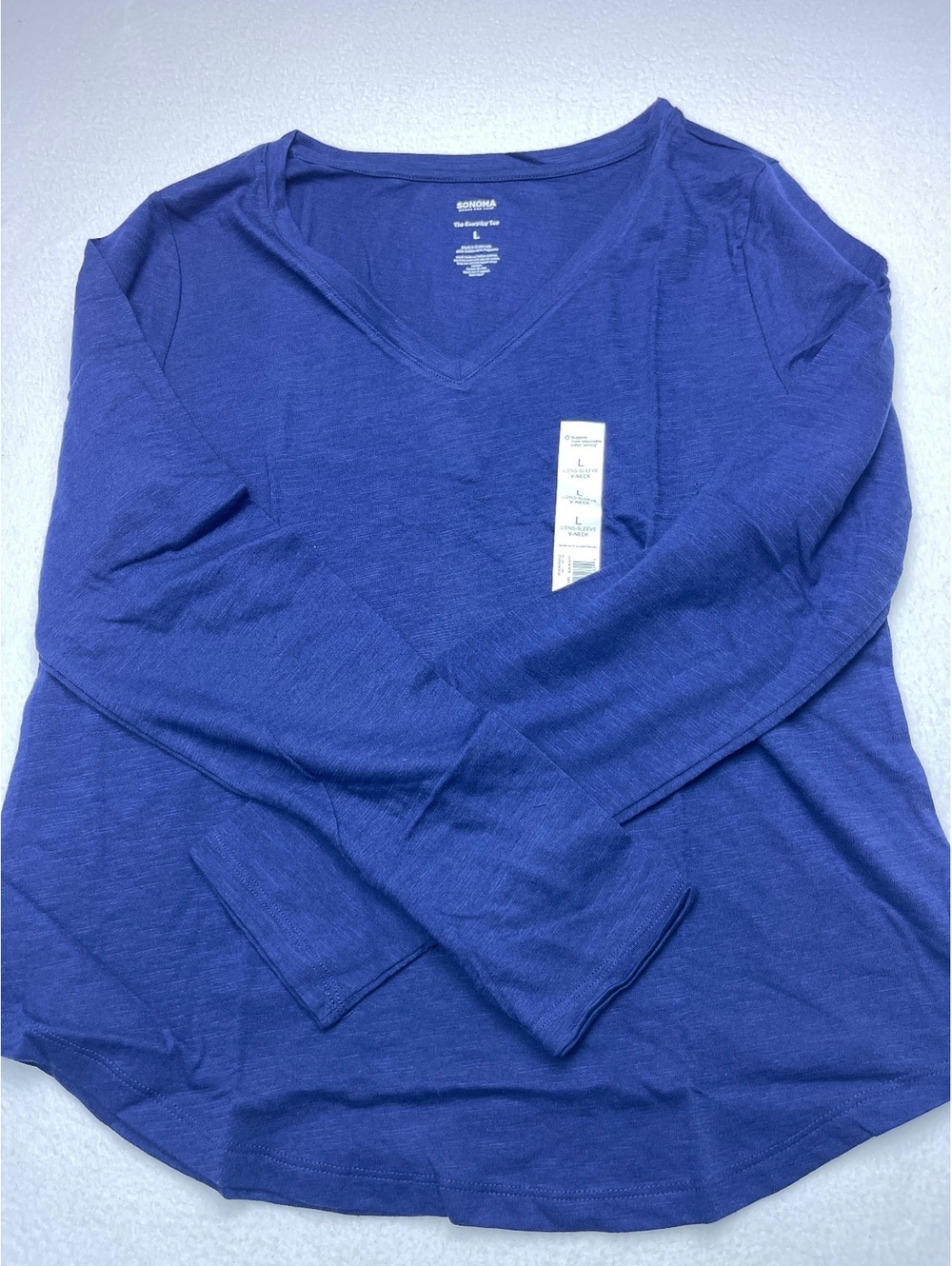 Sonoma The Everyday Tee Long Sleeve V-Neck Shirt Large Blue